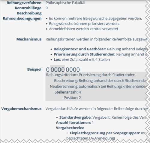 View of the page Description of Ranking Procedure. The detailed information on the selected ranking procedure is displayed.